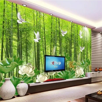 Beibehang Tapetai užsakymą tapetai, freskos bambuko miškų lotus jade fono sienos didelis lotus stiklo sienos fone