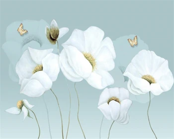 Beibehang Užsakymą 3D Tapetai, Freskos Baltos gėlės romantiškas gėlių aliejaus tapybai Gyvenimo Miegamojo, Vaikų Kambario Photo 3d Tapetai