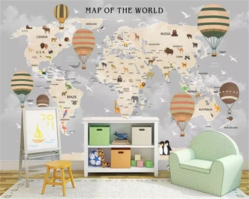 Beibehang Užsakymą vaikų sienos 3d tapetai karšto oro baliono animacinių filmų gyvūnų pasaulio žemėlapyje mados 3d tapetai papel de parede