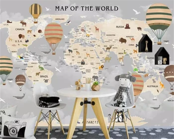 Beibehang Užsakymą vaikų sienos 3d tapetai karšto oro baliono animacinių filmų gyvūnų pasaulio žemėlapyje mados 3d tapetai papel de parede