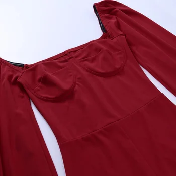 Beyouare Seksualus Aikštėje Apykaklės Žibintų Ilgomis Rankovėmis Padalinti Atidaryti Šakutės Kelio Ilgis Moterų Suknelė Rudenį 2020 Liesas Mados Šalis Suknelės
