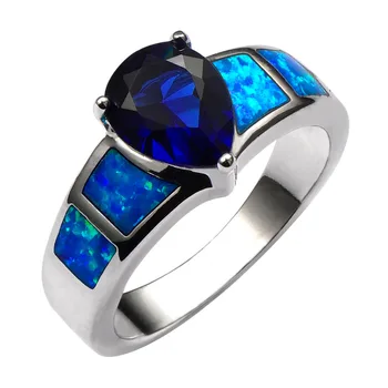 Blue Fire Opal Su Mėlyna Kristalų Cirkonis 925 Sterlingas Sidabro Žiedas Gražus Papuošalų Dydis 6 7 8 9 10 R1383
