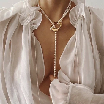 Bohemijos Imituojamas Pearl Wrap Geometrinis Metalo Karoliai Ilgi Perlų, Portretinės Monetos Kaklo Papuošalai Moterims, Vestuves Dovana