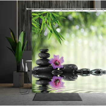 Budizmas Zen Dekoracijos Dušo Užuolaidos Vandeniui Audinio Gėlių Drugelis Juodasis Akmuo Vandens Paviršiaus Žiedlapis SPA Vonios Užuolaidos