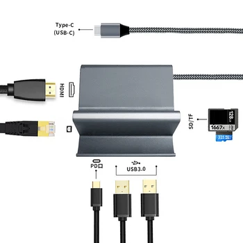 C tipo STEBULĖS Docking Station USB-C-HDMI Dokas Maitinimo Adapteris Vertikalaus Pagrindo su Laikikliu