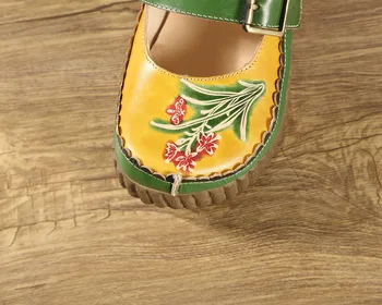 Careaymade-Folk stiliaus Vadovas sluoksnis gryno karvės odos, rankų darbo, Išraižytas batai, retro meno mori mergina batai,moteriški laisvalaikio Sandalai 1908-6