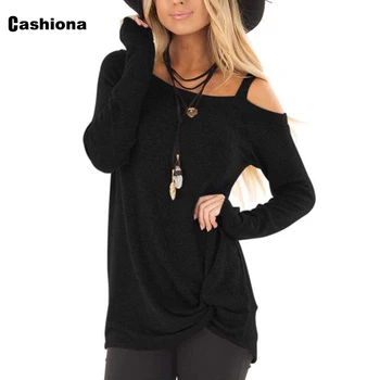 Cashiona moterų atsitiktinis viršūnes Vasaros marškinėliai nerijos apykaklės lieknas moteris, drabužiai ilgomis rankovėmis Rudenį Femme t-shirt streetwear pilka juoda