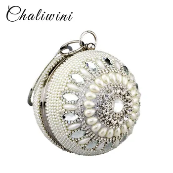 Chaliwini Naujas mados aukso formos boulingo pečių krepšiai siliver deimantų, perlų zawalcowany kamuolys wristlets moterų dėklas vakarą krepšys