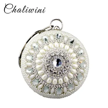 Chaliwini Naujas mados aukso formos boulingo pečių krepšiai siliver deimantų, perlų zawalcowany kamuolys wristlets moterų dėklas vakarą krepšys