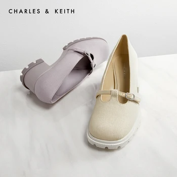 CHARLES＆KEITH Naujas Atvykimo Spring2021CK1-60280297Women tai retro stiliaus batai vientisos spalvos stori kulnai