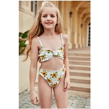 COOBBU Kūdikių Gėlių Spausdinti Bikini Pynimas Mazgas maudymosi kostiumėlis Mergaitėms, Vaikams, Vasaros maudymosi Kostiumėliai, Maudymosi Kostiumas, Paplūdimio Plaukimo Bikini Rinkiniai