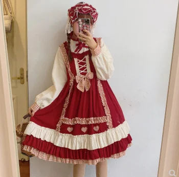Cosplay Princess arbatėlė gotikos op Minkštas Mergina Pynimas Japonijos kawaii girl dress cos loli spausdinimo derliaus mielas aukšto juosmens suknelė