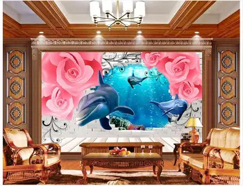 Custom 3d tapetai sienos 3 d sienų freskomis tapetai, freskos Vandenynas Pasaulyje Išaugo Delfinų 3D TV Sienos Fone, Tapyba, sienų dekoras