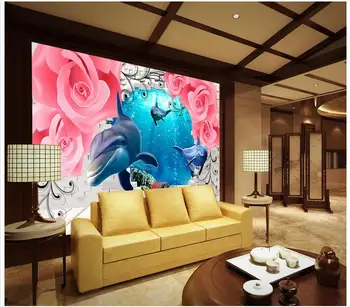 Custom 3d tapetai sienos 3 d sienų freskomis tapetai, freskos Vandenynas Pasaulyje Išaugo Delfinų 3D TV Sienos Fone, Tapyba, sienų dekoras