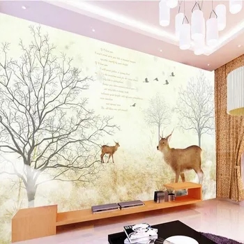 Custom freskos 3D sienų tapybos aliejaus tapybai miegamojo kambarį, TV foną, sienos Europos stiliaus miško elnias tapetai, freskos