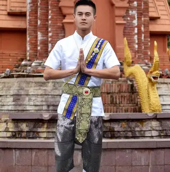 Dai imperijos princas Apranga Tailandas tradiciniai vyriški drabužiai vandens purslų Rodyti Marškinėliai +Kelnės + juostos foto kelionės rodyti Kostiumai