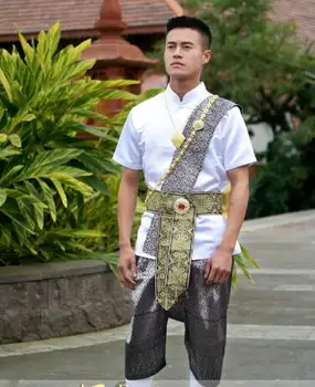 Dai imperijos princas Apranga Tailandas tradiciniai vyriški drabužiai vandens purslų Rodyti Marškinėliai +Kelnės + juostos foto kelionės rodyti Kostiumai