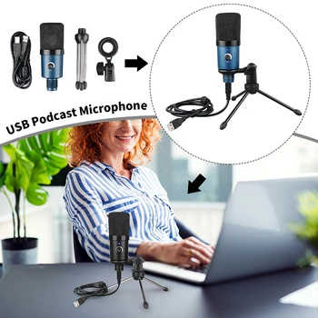 Darbalaukio 192kHZ 24bit Studija Cardioid PC Kondensatoriaus Live Transliacijos USB Podcast Mikrofonas Nešiojamų Įrašymas Su Tripodstand