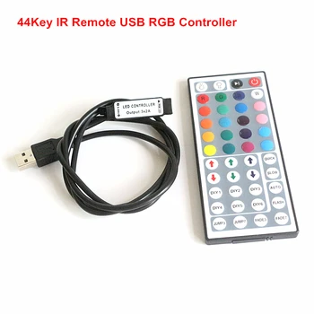 DC 5V (12V 24V 12A USB RGB LED Valdiklis 3Key / 24Key IR / 44Key IR / 17Key RF Nuotolinio Dimeris RGB 5V USB RGB LED šviesos Juostelės