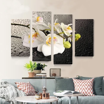 Dekoro Kambarį Drobės HD Spausdinti Tapybos Modulinės 4 Skydelis Gražus Baltos Gėlės Rėmo Sienos Meno Plakatas Modernių Namų Nuotraukas