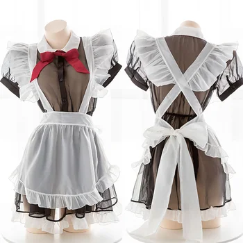 Derliaus Japonų Stiliaus Mielas Bowknot Lolita Tarnaitė Prijuostė Rinkiniai Moterų Juoda Balta Perspektyvos Vienodas Suknelė, Kostiumas, Cosplay Sleepwear
