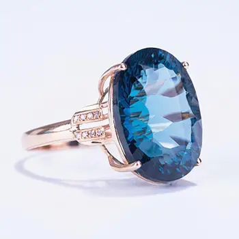 Didelis klasikinio ovalo formos mėlynos spalvos kristalų topazas safyras brangakmenių, deimantų žiedai moterims 14k rose aukso spalvos papuošalai bijoux šalis dovanos