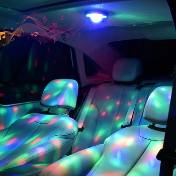 Disco Magijos Etapo Poveikį Žibintai Balso Kontrolės Ritmu, Atmosfera, Šviesos Stogo Magnetas Lubų Lempa LED Automobilio Salono Skaitymo Šviesa