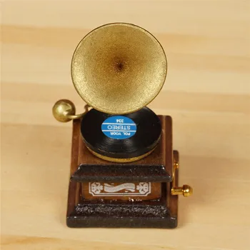 Dongzhur Ultra-kompaktiškas Retro Su Fonografo Įrašų Miniatiūriniai Lėlių 1:12 Baldai, Mini Priedai 