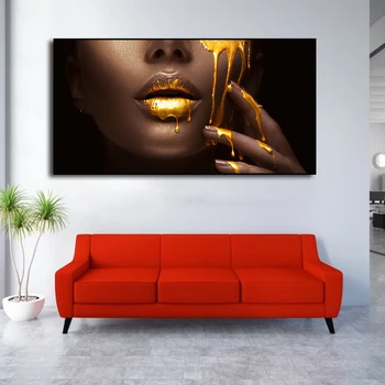 Drobė Plakatus Spausdina Seksualus Afrikos Moteris, Mergina Gold Lūpų Sienos Meno Tapybos Naftos Dekoratyvinis Nuotrauką Modernus Miegamojo Namų Puošybai