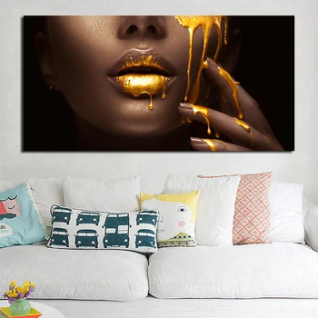 Drobė Plakatus Spausdina Seksualus Afrikos Moteris, Mergina Gold Lūpų Sienos Meno Tapybos Naftos Dekoratyvinis Nuotrauką Modernus Miegamojo Namų Puošybai
