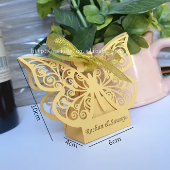 Drugelis vestuvės saldainių dėžutė naudai lauke aukso drugelis
