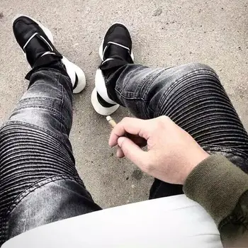 Dviratininkas džinsai Kelio raukšlių plonas kojas elastinės kelnės skalbimo mados vyriški džinsai naujas vasaros