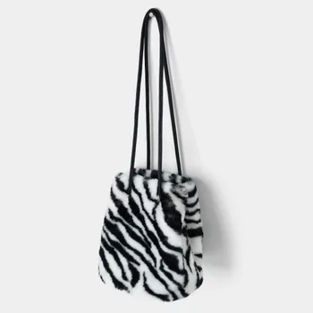 [EAM] Crossbody Krepšiai Moterų 2021 Minkšta Pečių Maišą Zebra Modelis Firminių Dirbtiniais Kailiais Sankabos Dizaino Rankinės Ir Piniginės 8A657