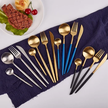Elegantiškas stalo įrankiai šaukštas šakutė peilis nustatyti, spalvotas vakarų stiliaus stalo įrankių rinkinį iš nerūdijančio plieno vakarienė šaukštai, šakutės ir peiliai