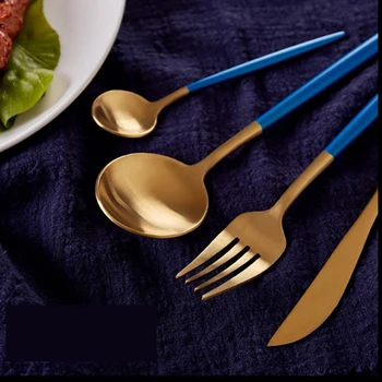 Elegantiškas stalo įrankiai šaukštas šakutė peilis nustatyti, spalvotas vakarų stiliaus stalo įrankių rinkinį iš nerūdijančio plieno vakarienė šaukštai, šakutės ir peiliai