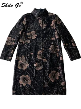 Elegantiškas Stovėti Apykaklės Gėlių Spausdinti Vieną Krūtinėmis Paltai Moterims Žiemos Streetwear Natūralios Odos Sluoksnį Atsitiktinis Avikailio Outwear