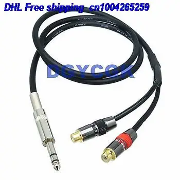 EMS/ DHL 10vnt 6.35 mm stereo TRS 2-way L+R RCA AV mono TS kabelis 25FT adapteris, garso kištuko lizdą laidą 22j