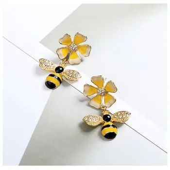 ENZE naujas lady imitacija, perlų gėlių, vabzdžių, bičių geltona ilgas pakabukas mados auskarai suknelė aksesuarai moterims gražių dovanų