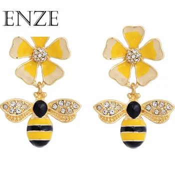 ENZE naujas lady imitacija, perlų gėlių, vabzdžių, bičių geltona ilgas pakabukas mados auskarai suknelė aksesuarai moterims gražių dovanų