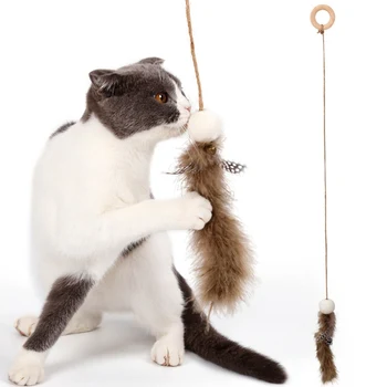Erzinti Katė Lazdelė Žaislai Plunksnų Funny Cat Molinis Žaisti Veltinio Kamuoliukai, Žaislai su Žvangučiais