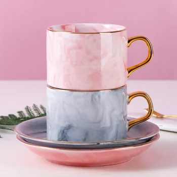Europos keramikos, marmuro kavos puodelis ir lėkštelė nustatyti kūrybos anglų popietės arbata gėlių arbata nudažyti aukso keramikos taurė