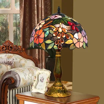 Europos kūrybos Tiffany vitražas gyvenamojo kambario, valgomojo, miegamojo staliukas, lempa baras, sodas vynuogių retro lempos WF5111022