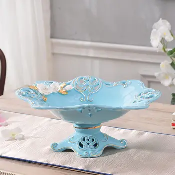 Europos mėlynosios serijos vaisių plokštės Šiuolaikinės mados keramikos amatų dovanų Prabangus dekoratyvinių vaisių Baseino Kūrybos ornamentu
