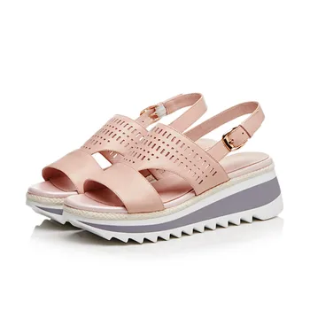 Fanyuan baltos, rožinės mados vasaros naujus batus moteris platformos pleištai atsitiktinis batai patogūs sandalai moterims, natūralios odos batai