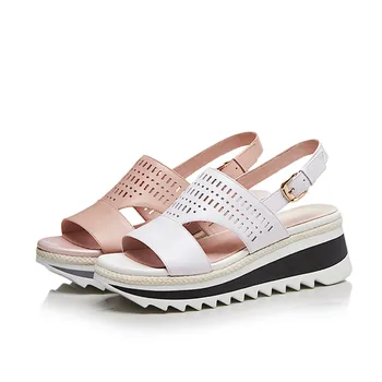 Fanyuan baltos, rožinės mados vasaros naujus batus moteris platformos pleištai atsitiktinis batai patogūs sandalai moterims, natūralios odos batai