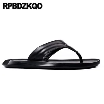 Flip flop natūralios odos užsivilkti italijos juodi batai atsitiktinis butas 2019 šlepetės minkštas paplūdimio vyrai sandalai vasarą dizaineris skaidrės