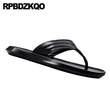 Flip flop natūralios odos užsivilkti italijos juodi batai atsitiktinis butas 2019 šlepetės minkštas paplūdimio vyrai sandalai vasarą dizaineris skaidrės