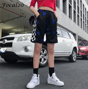Focal20 Streetwear Pledas Kratinys Sporto Moterims Kelnes Elastinga Juosmens Atsitiktinis Palaidų Taškų Spausdinti Kelio Ilgio Kelnės Kelnės Street