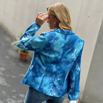 Foridol tie dažai velvetas mėlynos spalvos švarkas striukės moterims rudens žiemos vieno krūtinėmis streetstyle kišenės, striukė viršūnes 2020 m.