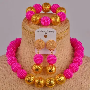 Fuchsia Pink Imitacija, Perlų Karoliai Mados Nigerija Vestuvių Afrikos Juvelyrika Birthday Party Dress Priedai Papuošalų Rinkinys AZ-37